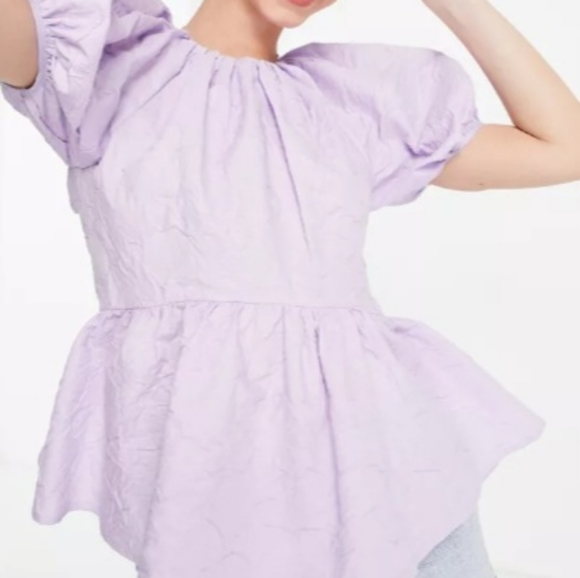 Asos Exaggerated Puff Sleeve, Peplum, Open Tie Back Top, NWOT - Picture 5 of 5